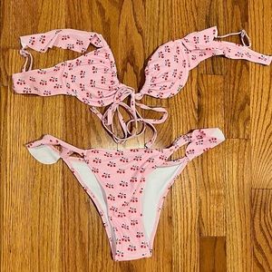 Pink cherry bikini set